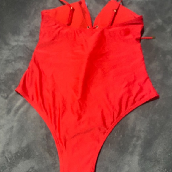 NWT - Red One Piece Bathing Suit with Tie Up Front - Picture 2 of 3